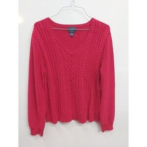 Chaps Classics Knit V-Neck Jumper Women’s Sweater Pullover Red Size XL